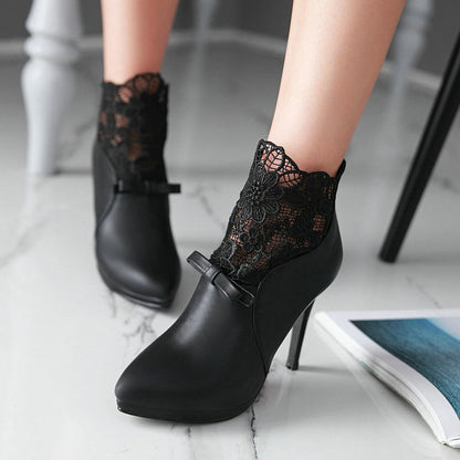 High heel lace women's boots