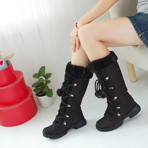 Medium tube fur ball women's boots