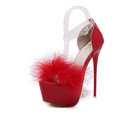 Furry women's shoes stiletto waterproof platform nightclub shoes high heels