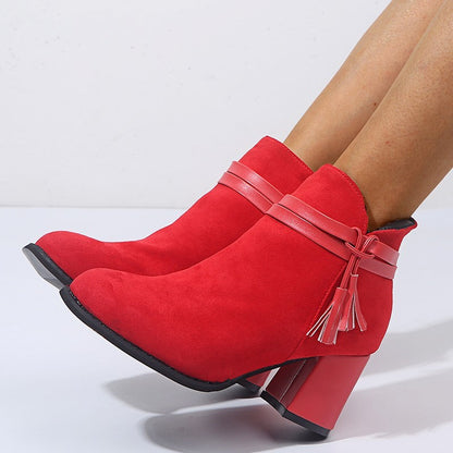 Round toe belt buckle low-top women's boots