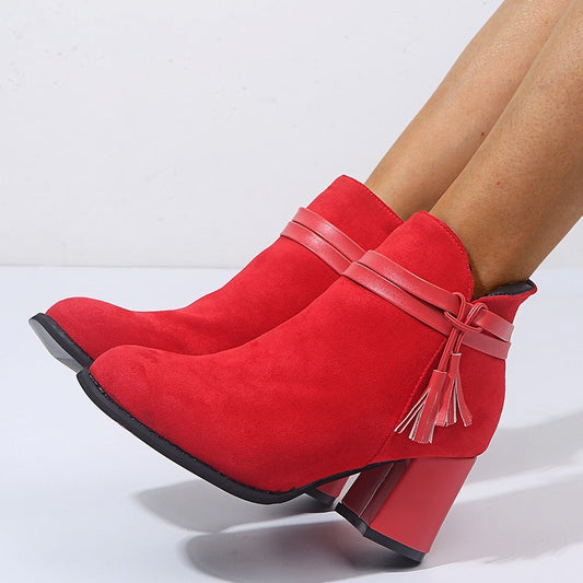 Round toe belt buckle low-top women's boots