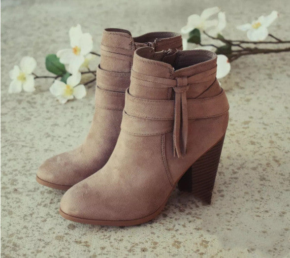 Women's suede side zipper chunky heel boots