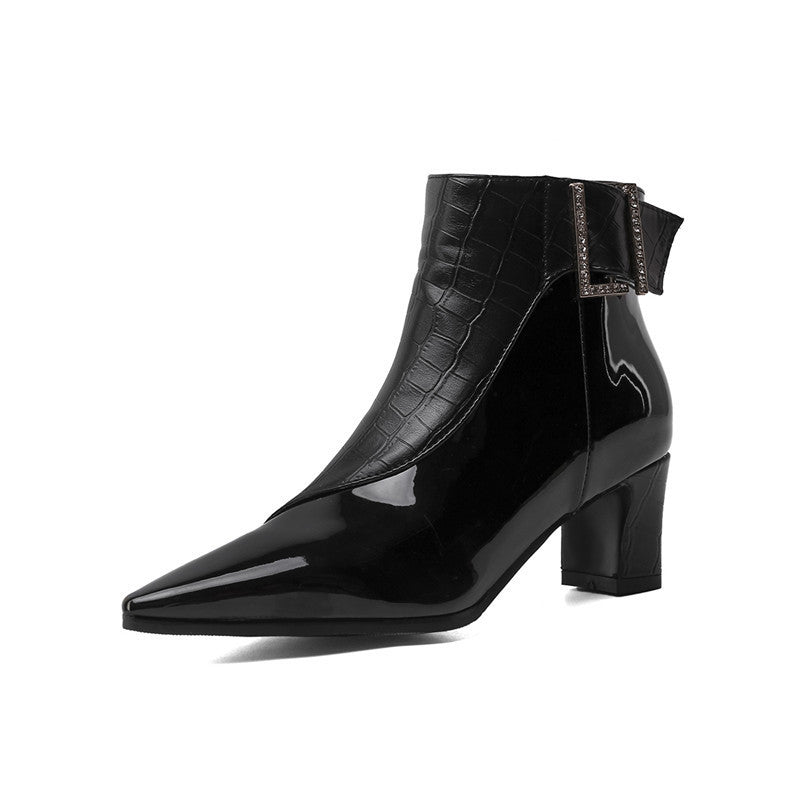 Patent leather high heel ankle boots