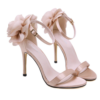 One word with thin high heel women's flower sandals