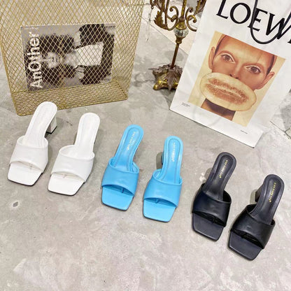 Square head high-heeled slippers