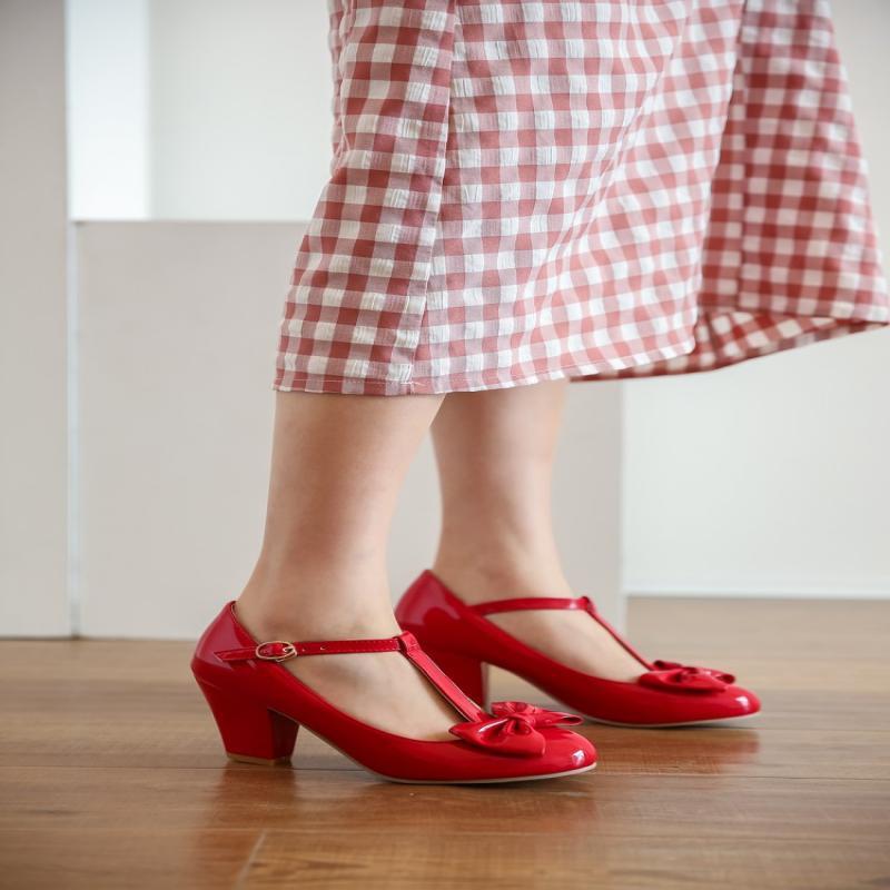 Chaussures à talons épais pointus rouges, jaunes et roses pour femmes