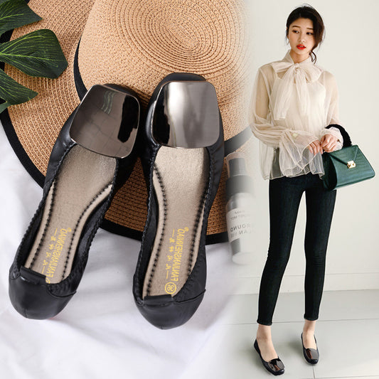 Square Toe Square Buckle Flats