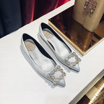 Shallow Diamond Square Buckle Flat Shoes