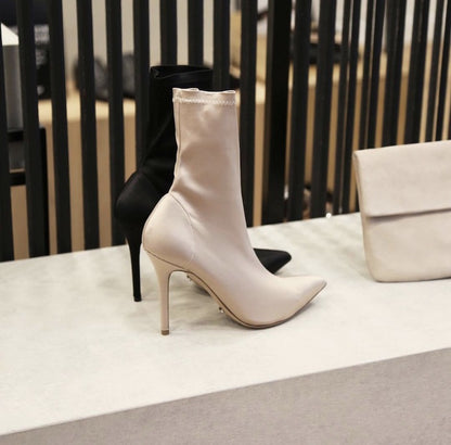 Korean Style Pointed Toe Elastic Stiletto Boots