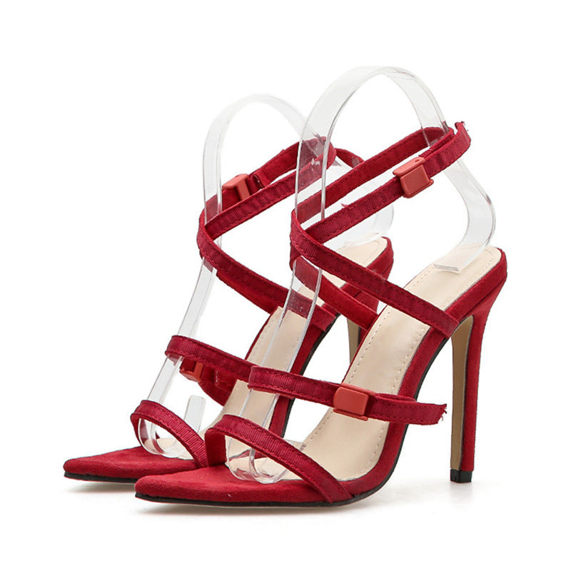 Stiletto Heel Sandals With Plastic Buckle With Cross Webbing