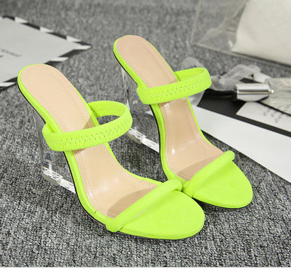 European And American Crystal Wedge Gollow Fluorescent High-heel Sandals