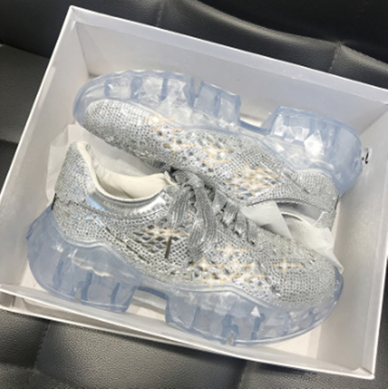 Chaussures à semelle épaisse en cristal augmentées pour papa Ins Super Fire