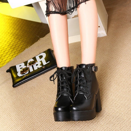 EAVE CAT 3 Color Winter Lace-Up Sexy Women Boots Fashion Platform High Square Heels Black Buckle Ankle Boots