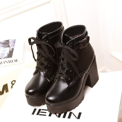 EAVE CAT 3 Color Winter Lace-Up Sexy Women Boots Fashion Platform High Square Heels Black Buckle Ankle Boots