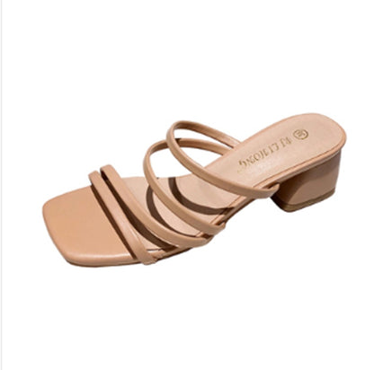 Outer Wear Thick Heel Sandals Female Fairy Wind Mid-heel High Heel Sandals and Slippers