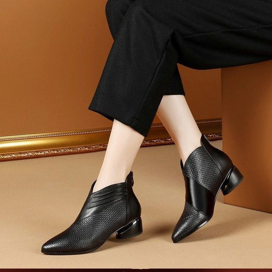 Bottines zippées à talons épais pour femmes, grandes tailles, bottes et bottines en coton