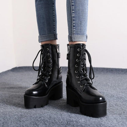 Japanese Harajuku Trifle Platform Motorcycle Punk Martin Cavalier Women's Boots Shoes