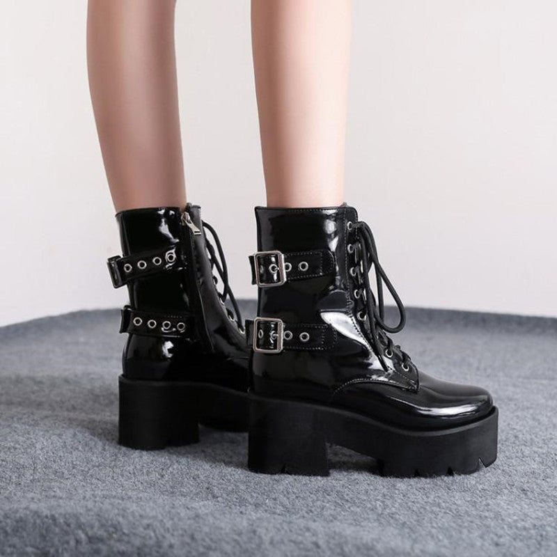 Japanese Harajuku Trifle Platform Motorcycle Punk Martin Cavalier Women's Boots Shoes