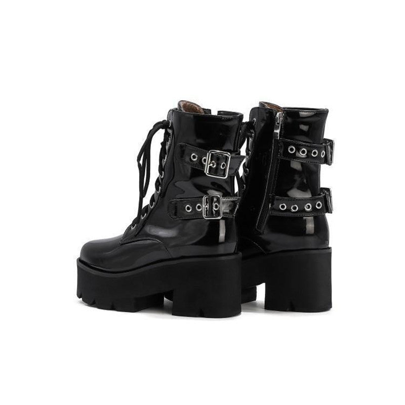 Japanese Harajuku Trifle Platform Motorcycle Punk Martin Cavalier Women's Boots Shoes