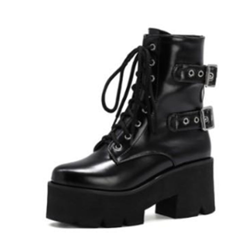 Japanese Harajuku Trifle Platform Motorcycle Punk Martin Cavalier Women's Boots Shoes