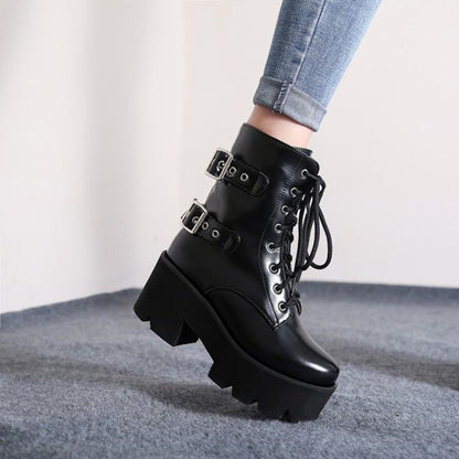 Japanese Harajuku Trifle Platform Motorcycle Punk Martin Cavalier Women's Boots Shoes