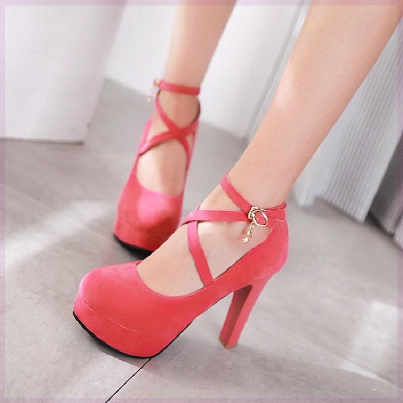 High-Heeled Shoes Shallow Mouth Round Toe Thick Heel Platform Women's Shoes