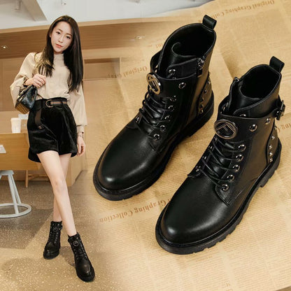 High-Cut Mid-Tube Women's Boots With Rivet Martin Boots