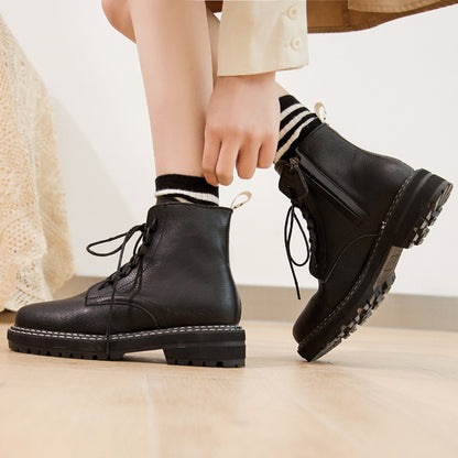 Botas Martin con cordones y punta redonda, estilo británico, para mujer