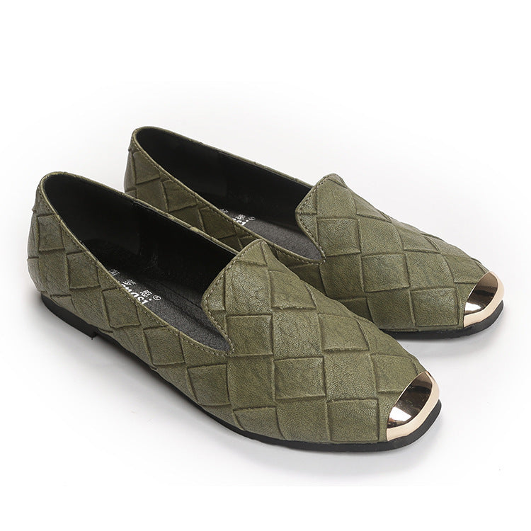 Plaid Woven Shallow Mouth Square Toe Flat Shoes