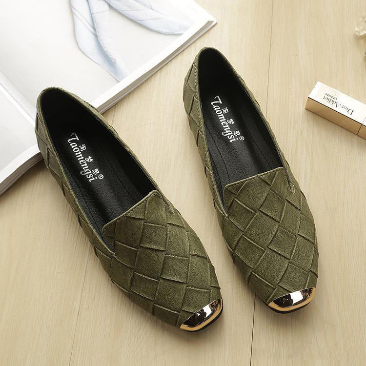 Plaid Woven Shallow Mouth Square Toe Flat Shoes