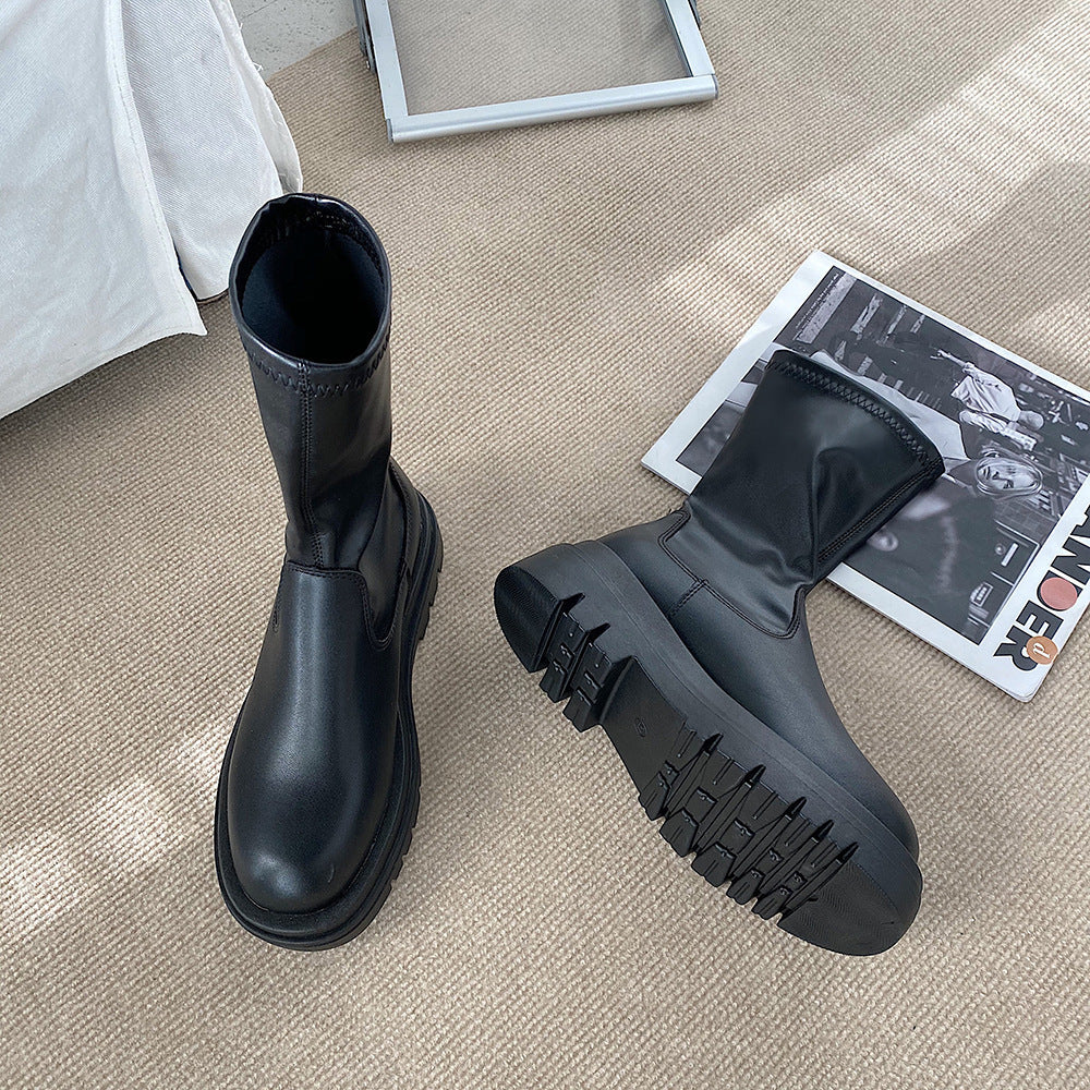 Bottes courtes à plateforme noires tendance pour femmes