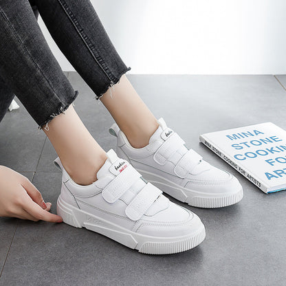 Zapatos blancos pequeños para mujer, zapatos planos casuales con velcro, zapatos cómodos para mujer