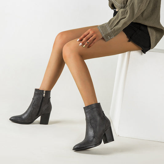 Autumn And winter Short Thick-heeled High-heeled Short Boots