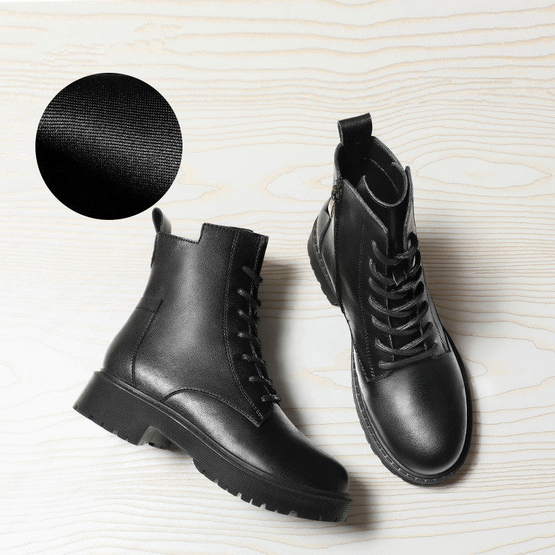 New Martin Boots Leather British Thick-soled Plus Velvet All-match Spring and Autumn Single Boots Ankle Boots