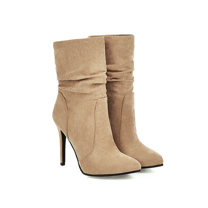 Botas sexis de tacón bajo y tacón de aguja para mujer, de talla grande