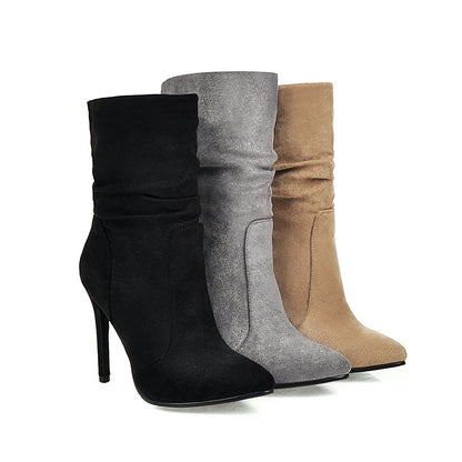 Botas sexis de tacón bajo y tacón de aguja para mujer, de talla grande