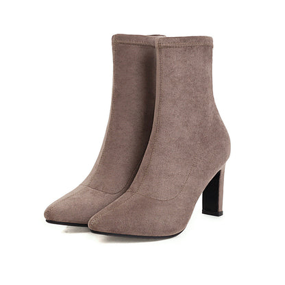 Fashion High Heel Pointed Suede Ankle Boots