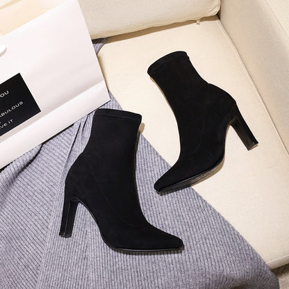 Fashion High Heel Pointed Suede Ankle Boots