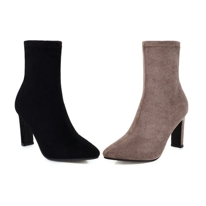 Fashion High Heel Pointed Suede Ankle Boots