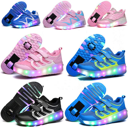 Zapatos de dos ruedas con luz LED recargable de colores, zapatos de polea luminosos para niños