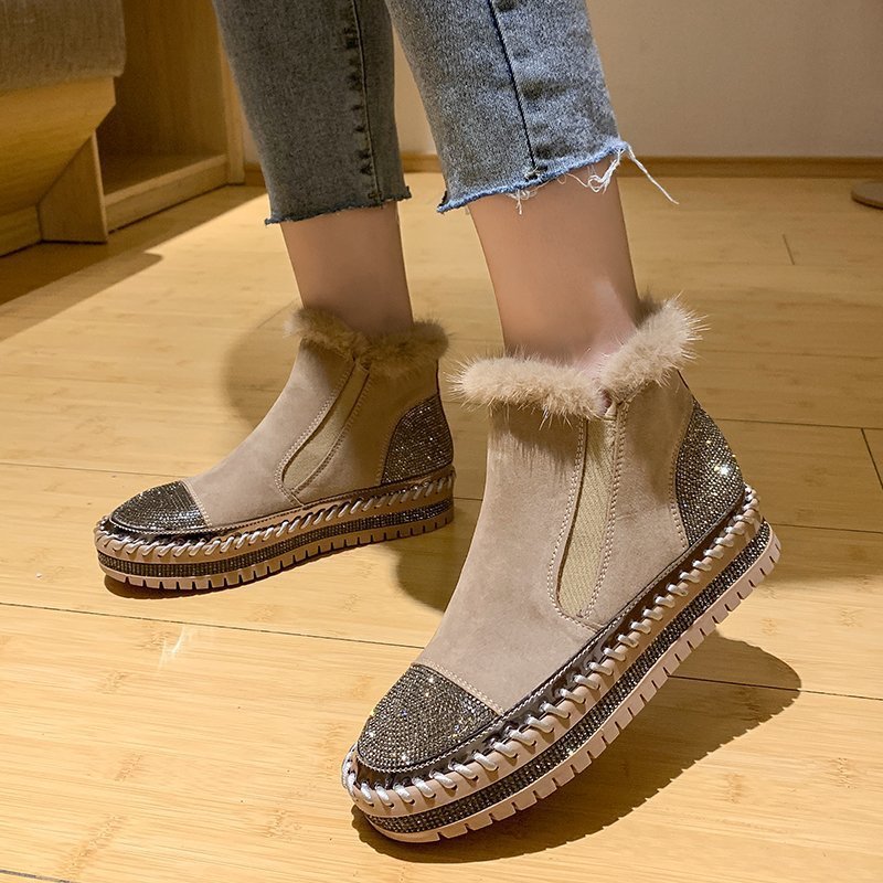 Autumn And Winter Fashion Rhinestone And Velvet Warm Snow Boots