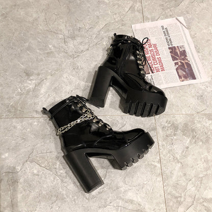 Bottes Lolita Gothic Mary Jane pour femmes Bottes Martin en cuir à plateforme