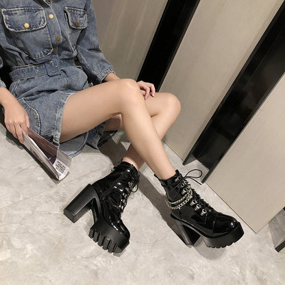 Bottes Lolita Gothic Mary Jane pour femmes Bottes Martin en cuir à plateforme