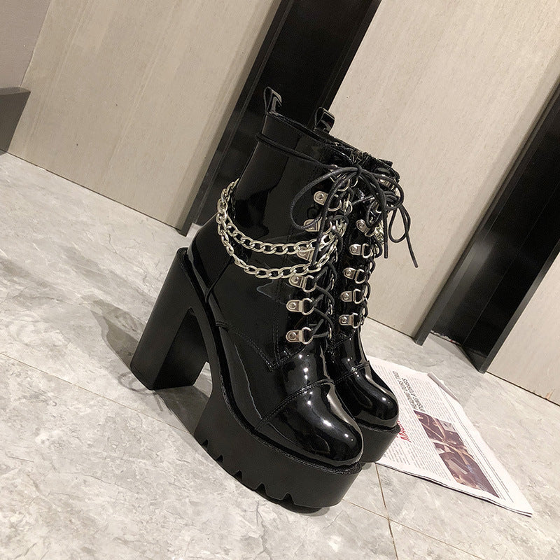 Bottes Lolita Gothic Mary Jane pour femmes Bottes Martin en cuir à plateforme