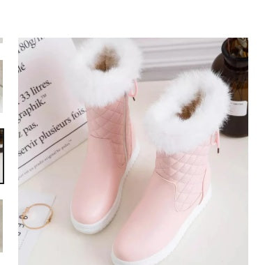 Medium Tube Round Toe Real Rabbit Fur Women's Boots