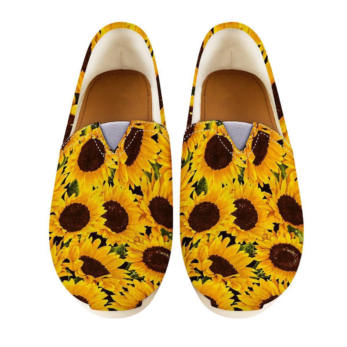 Zapatos casuales de lona con nuevo diseño de girasoles y suela amarilla