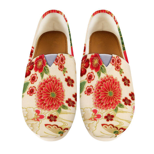 Chaussures décontractées en toile à motif de fleur de rose Chaussures en tissu paresseuses