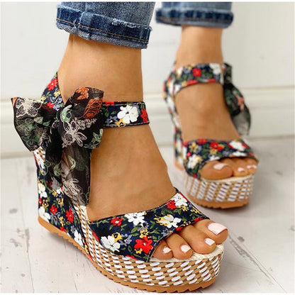 Women Wede Sandals Floral Bohemia Fashion Ankle For Ladies