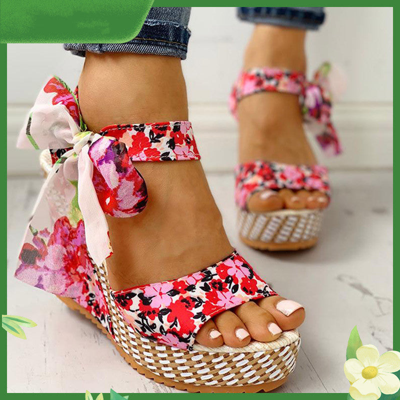 Women Wede Sandals Floral Bohemia Fashion Ankle For Ladies