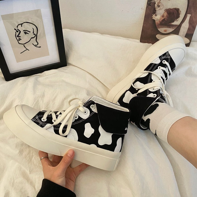 Girls High-Top Canvas Shoes Cow Spots